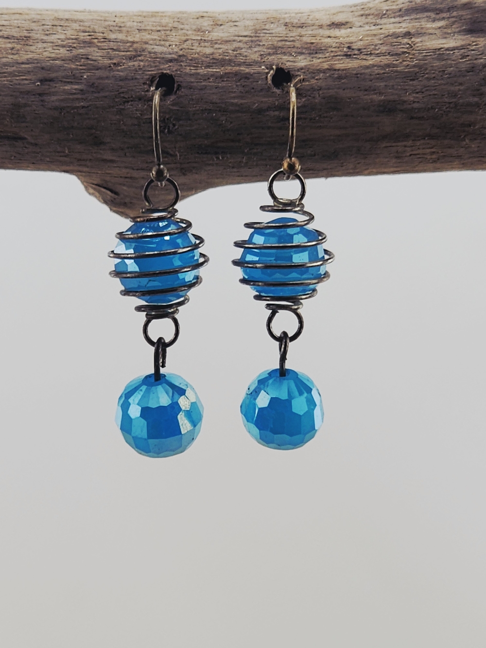 Blue Dangle Bead Earrings -E090326-3